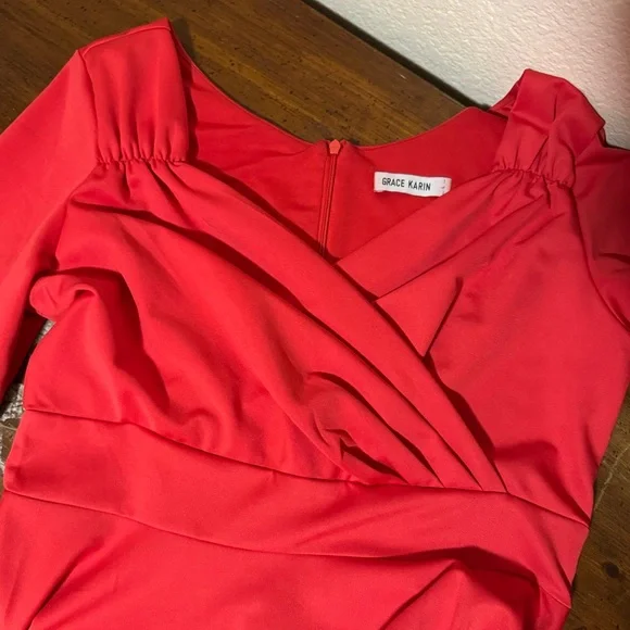 Red Fit and Flare Midi Dress with Wrapped Front V-Neck - Picture 5 of 5